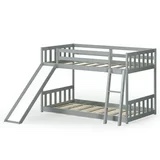 Gymax Twin over Twin Bunk Wooden Low Bed with Slide Ladder for Kids Grey( incomplete box 2/2)