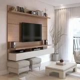 Manhattan Comfort City 62.99 Modern Floating Entertainment Center with Media Shelves in Maple Cream and Off White(incomplete)
