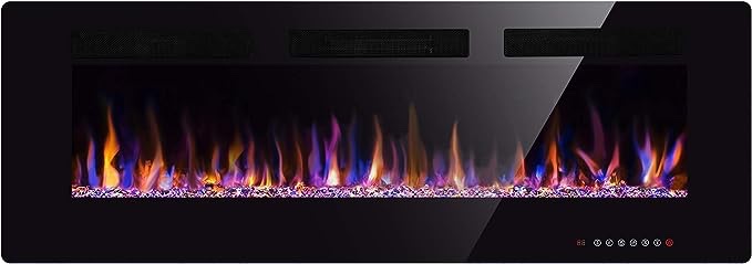 50" Electric Fireplace in-Wall Recessed and Wall Mounted 1500W Fireplace Heater and Linear Fireplace with Timer/Multicolor Flames/Touch Screen/Remote Control (Black)( incomplete box 2/2)