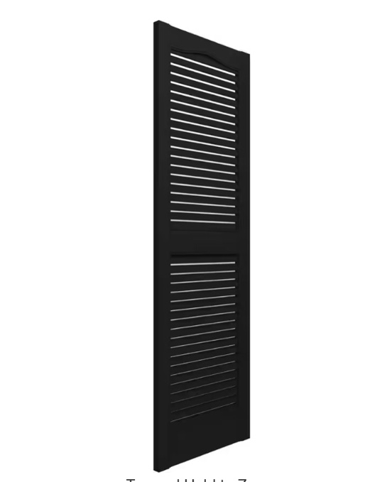 14.5 in. W x 58 in. H TailorMade Cathedral Top Center Mullion, Open Louver Shutters Pair in Black