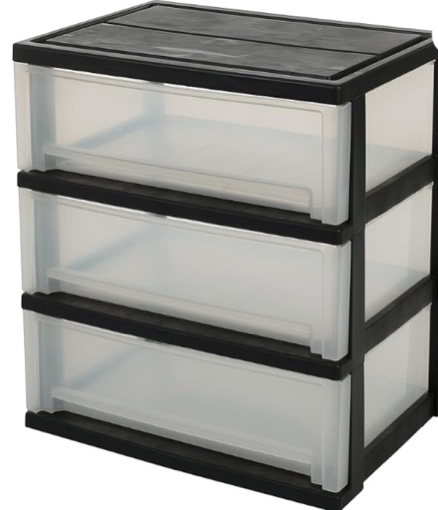 Iris Ohyama, Tower, Chest of Drawers, Plastic Storage Organizer with ergonomic handle, 30L, 3 drawers, With wheels, BPA free, Office, Bedroom, Living room, SWC-503, Black