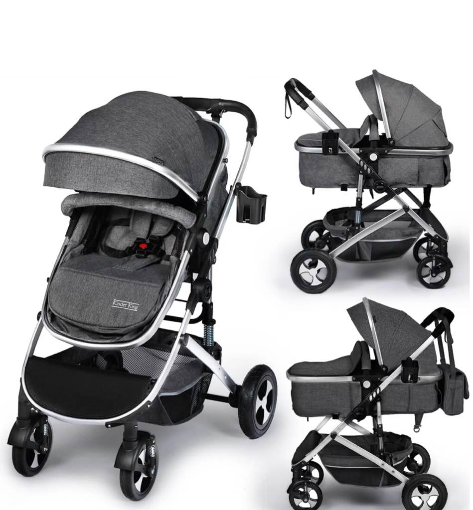 Kinder King 2 in 1 Convertible Baby Stroller, Folding Infant Newborn Reversible Bassinet Pram, Dark Grey