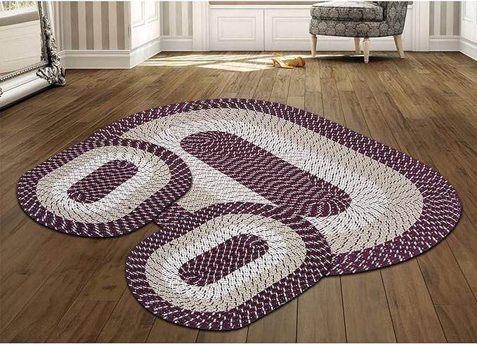 Better Trends Country Braid Collection 3 Piece Set Durable & Stain Resistant Reversible Indoor Oval Area Rug 100% Polypropylene in Vibrant Colors, 20"x30"/20"x30"/36"x60", Burgundy Solid