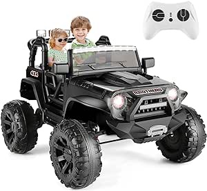 ELEMARA 2 Seater XL Ride on Car for Kids,12V 3.8mphBattery Powered Electric Off-Road UTV Toy,4WD Electric Vehicle with Remote Control,LED Lights,Bluetooth,3 Speeds,2 Spring for Boys & Girls,Navy