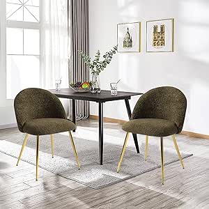 THEETHUNG Sherpa Boho Dining Chairs Set of 2 Faux Fur Tufted Accent Chair, Mid Century Modern Moss Green Boucle Teddy Chair for Kitchen Dining Room Living Room