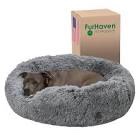 Furhaven Plush Long Faux Fur Ultra Calming Donut Dog Bed - Gray, Medium