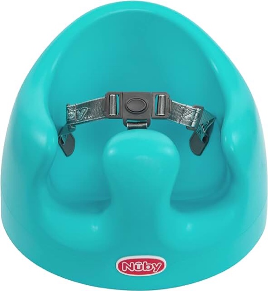 Nuby My Floor Seat, Soft Foam Cushion with Safety Harness and High Back Design, for Ages 4-12 Months, Aqua