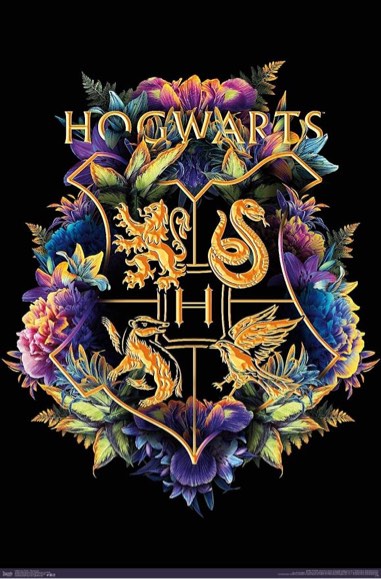 Trends International The Wizarding World: Harry Potter - Floral House Crests Wall Poster, 22.375" x 34", Premium Unframed Version