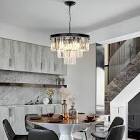 Weesalife Modern Crystal Chandeliers Contemporary Ceiling Lights Fixtures 9 Lights Farmhouse Pendant Lighting Dining Room Living Room 3-Tier Chandelier W19.7 Inches, Black