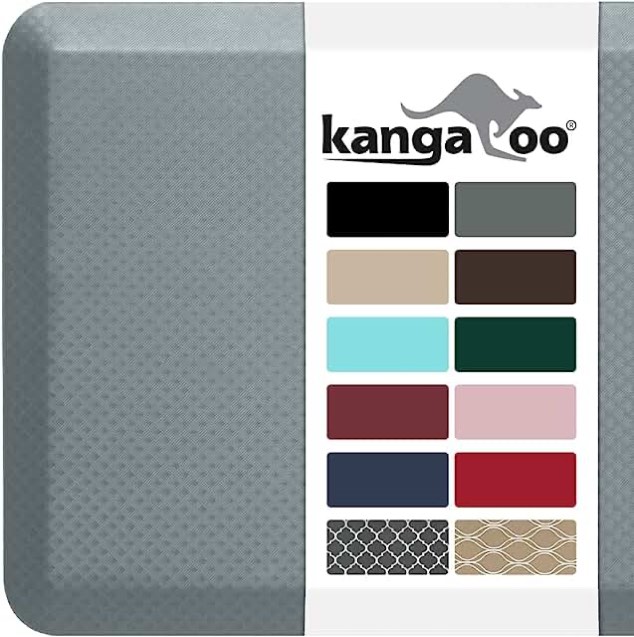 Kangaroo 3/4 Inch Thick Superior Cushion, Stain Resistant Kitchen Rug and Anti Fatigue Cushioned Foam Comfort Floor Padding Rugs, Office Stand Up Desk Mats, Washable Standing Decor Mat, 60x20, Gray
