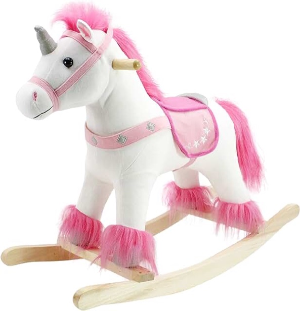 Animal Adventure | Real Wood Ride-On Plush Rocker | White and Pink Unicorn | Perfect for Ages 3+