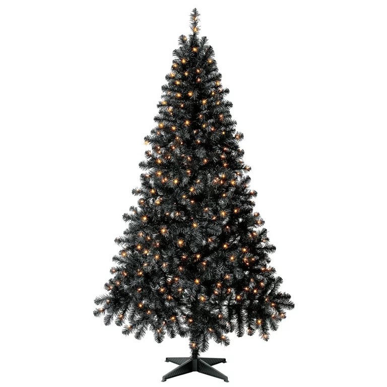6.5 ft Pre-Lit Madison Pine Black Artificial Christmas Tree, Clear Incandescent Lights, by Holiday Time