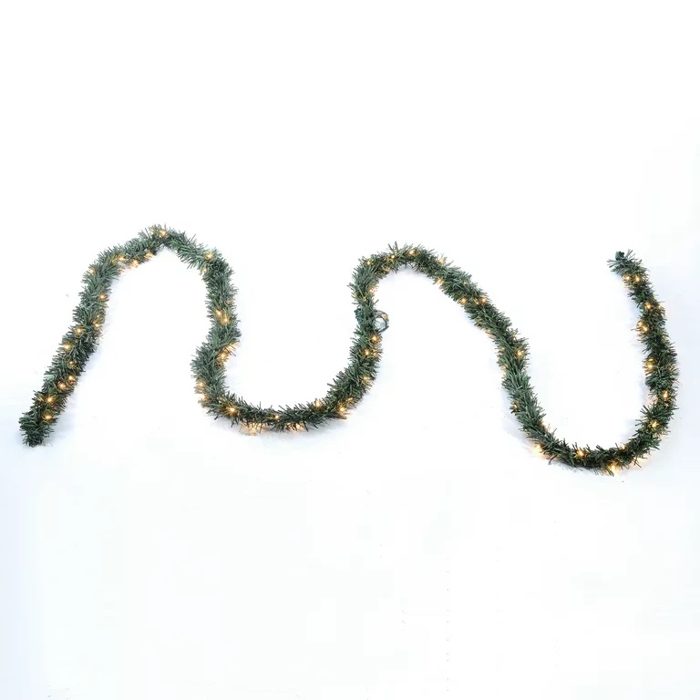 Holiday Time Pre-Lit Pine Christmas Garlands with 100 Clear Incandescent Lights, 18' 