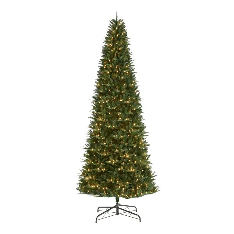 12 ft Pre-Lit Rockford Sure-Lit Pole Slim Pine Christmas Tree, 800 LED, Green, by Holiday Time