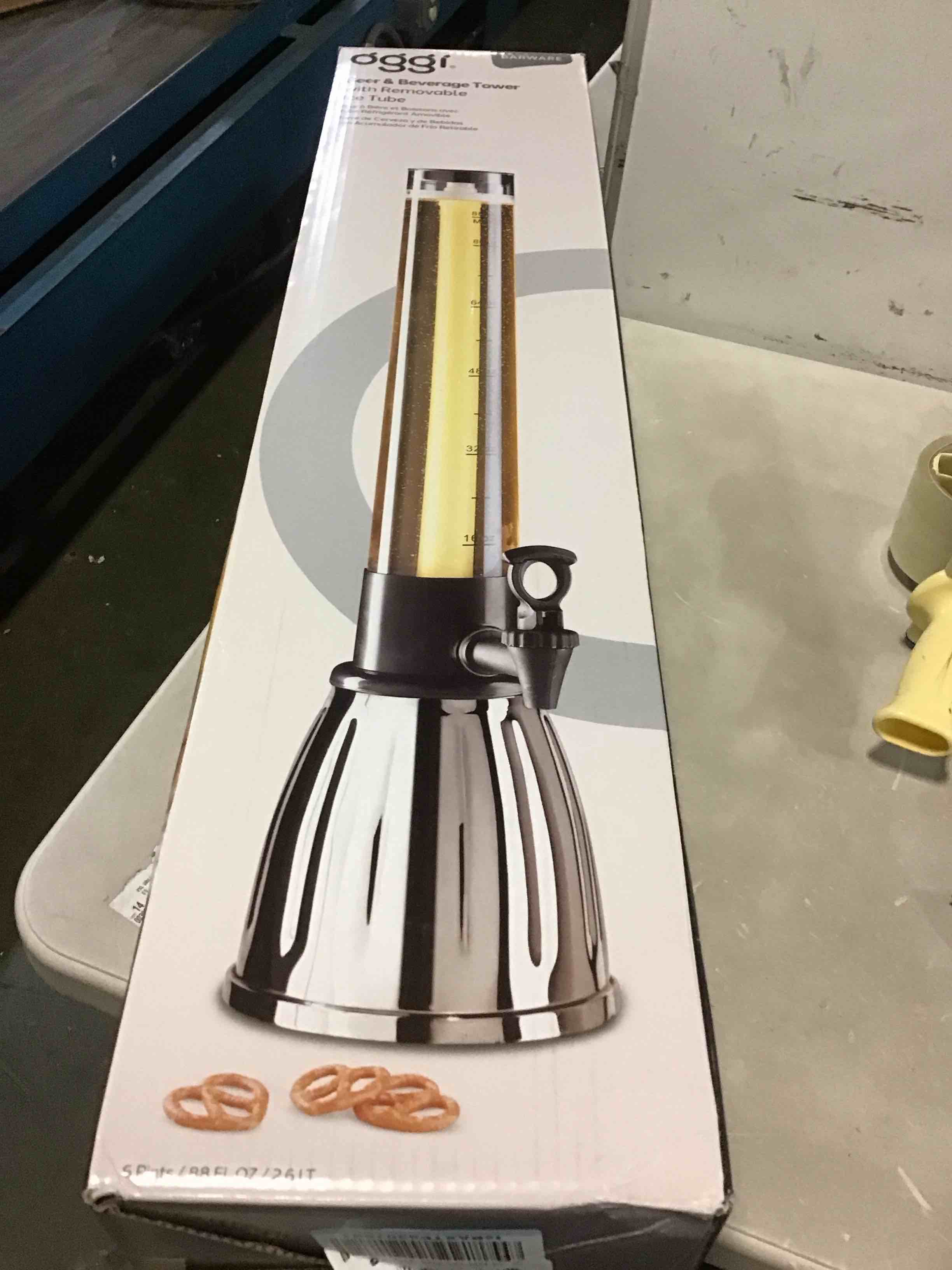 OGGI Beer Tower 3L/100oz Beverage Dispenser with Spigot & Ice Tube