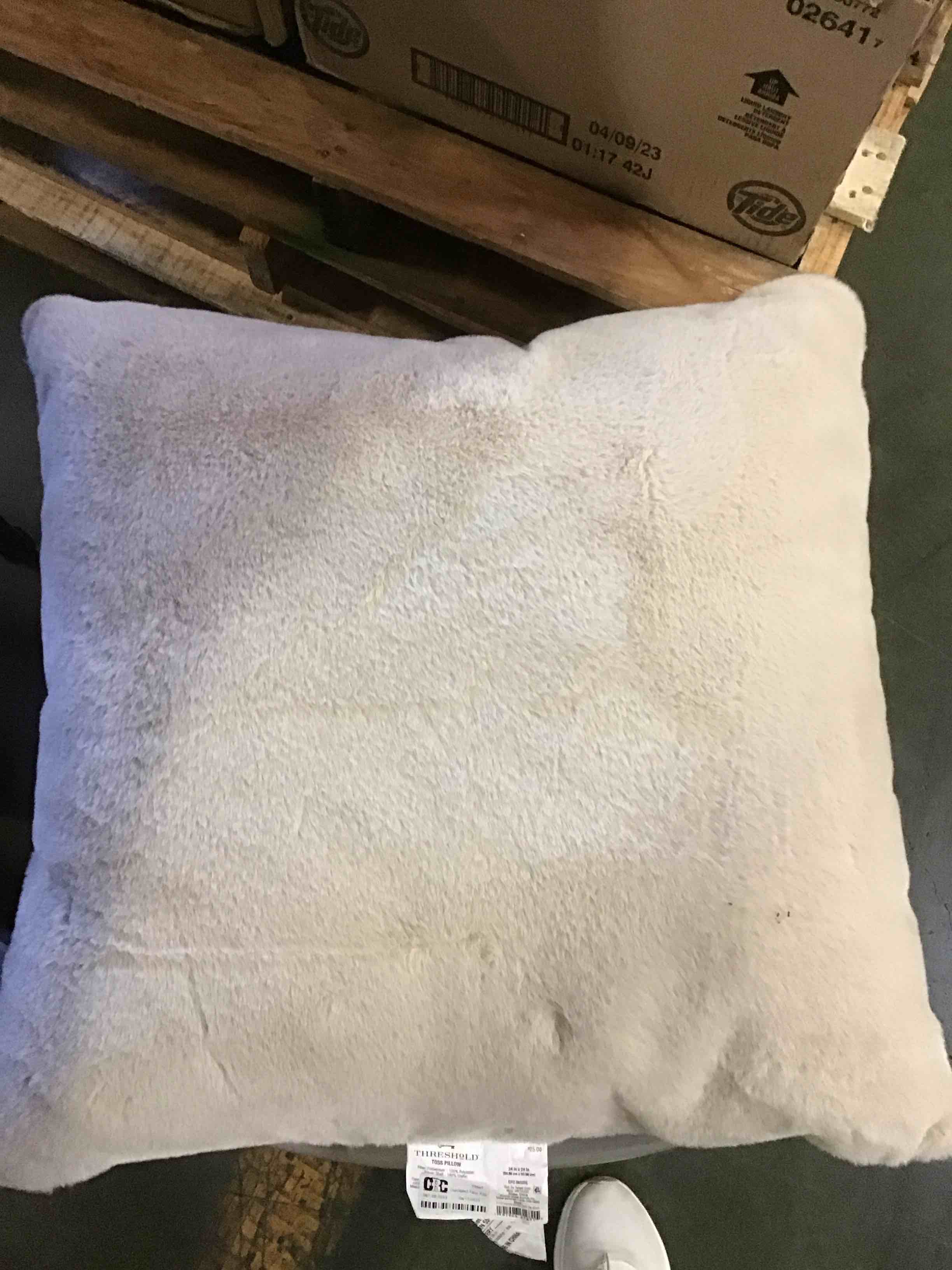 Oversized Faux Rabbit Fur Square Throw Pillow Neutral Threshold