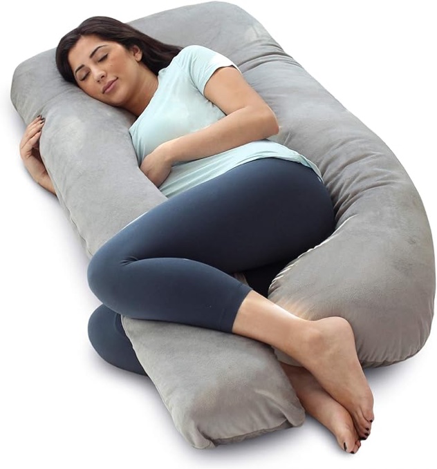 Pharmedoc Pregnancy Body Pillow Cover Replacement for U Shaped Body Pillow with Solid Body ONLY- Velvet Cover Only - Plush Grey