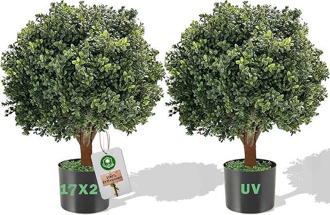 Two 24''T Artificial Boxwood Topiary Ball UV Resistant Artificial Boxwood Plants for Indoor Outdoor Home Garden (Orange)