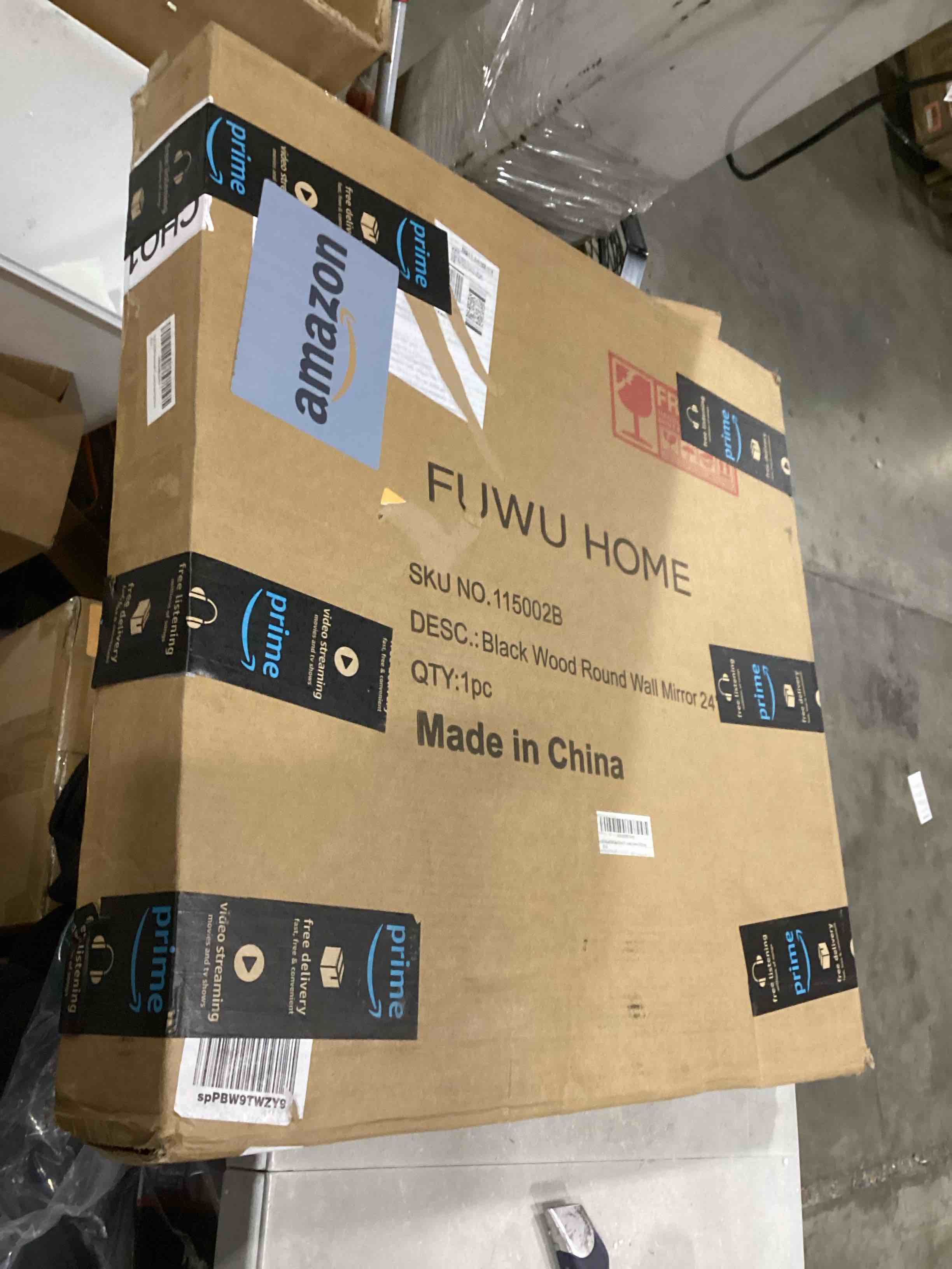 FUWU HOME Black Round Wood Mirror with Wood Frame 24 inch Circle Wall