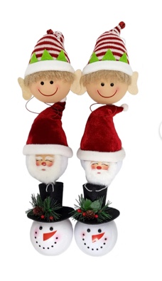Holiday Time Santa, Elf, Snowman Multi-Color Ball Ornaments,