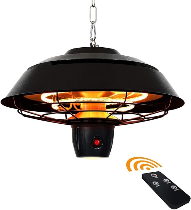 Star Patio Electric Patio Heater, Outdoor Heater with Remote Control & Touch Switch, 600W/900W/1500W Infrared Ceiling Heater with Hammer Tone Bronze Finish, IP44 Waterproof, Patio Heater, STP1566-C-N