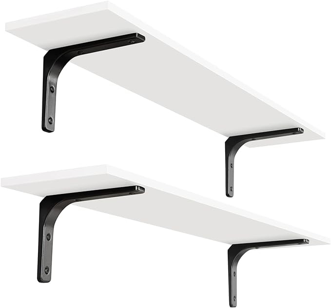 DINZI LVJ Long Wall Shelves, 39.4Inch Wall Mounted Shelves Set of 2, Extra Large Wall Storage Ledges with Sturdy Metal Brackets for Living Room, Bathroom, Bedroom, Kitchen, White