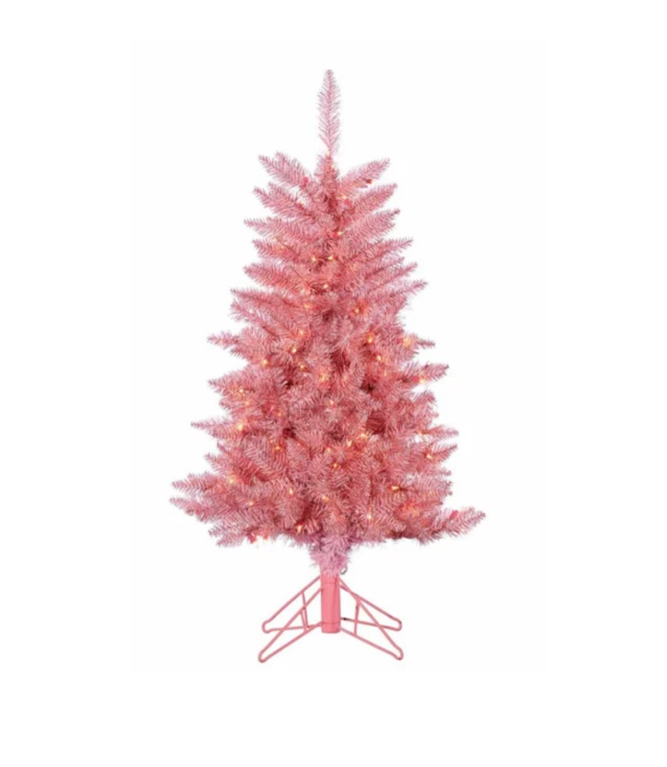 Sterling Tree Company 4 ft. Pre Lit Clear Incandescent Pink Tuscany Tinsel Tree