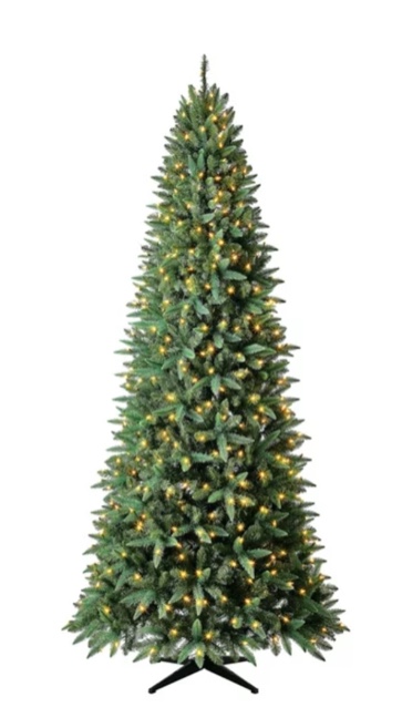 9 ft Pre-Lit Williams Slim Pine Artificial Christmas Tree, Clear LED Lights, by Holiday Time