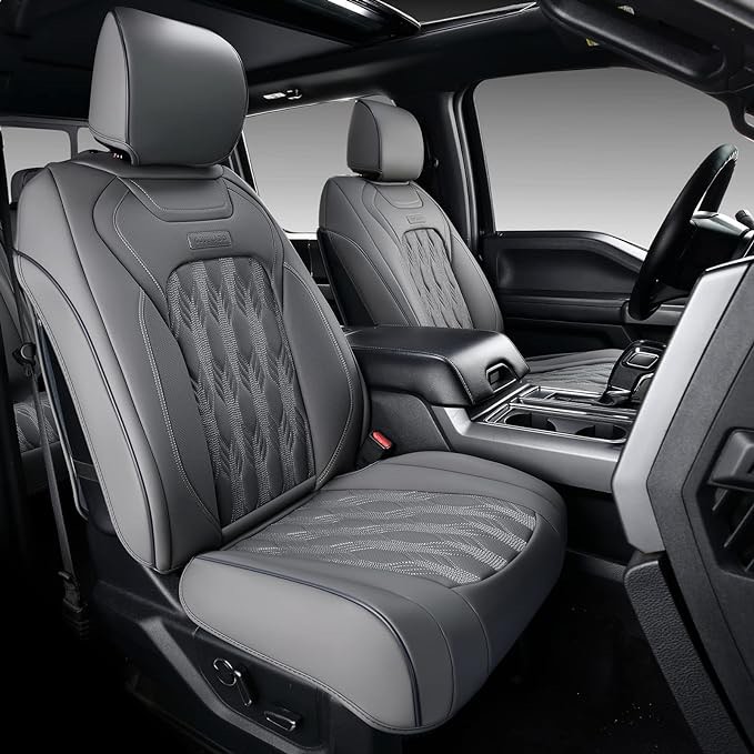 Coverado Front Car Seat Covers 2PCS, Faux Leather Seat Covers for Cars SUV Pickup Truck Seat Cushion Fit for 2015-2023 Ford F150 and 2015-2017 Ford F250 F350 F450(Gray)