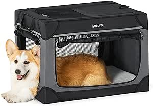 Lesure Soft Collapsible Dog Crate - 26 Inch Portable Travel Dog Crate for Small Dogs Indoor & Outdoor, 4-Door Foldable Pet Kennel with Durable Mesh Windows (Black)