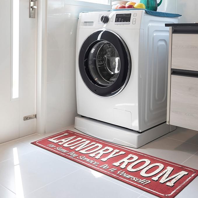 Laundry Room Rug Non-Slip Rubberback 2x5 Laundry Runner Rug for Laundry Room, Bathroom, Washroom, 20" x 59", Red