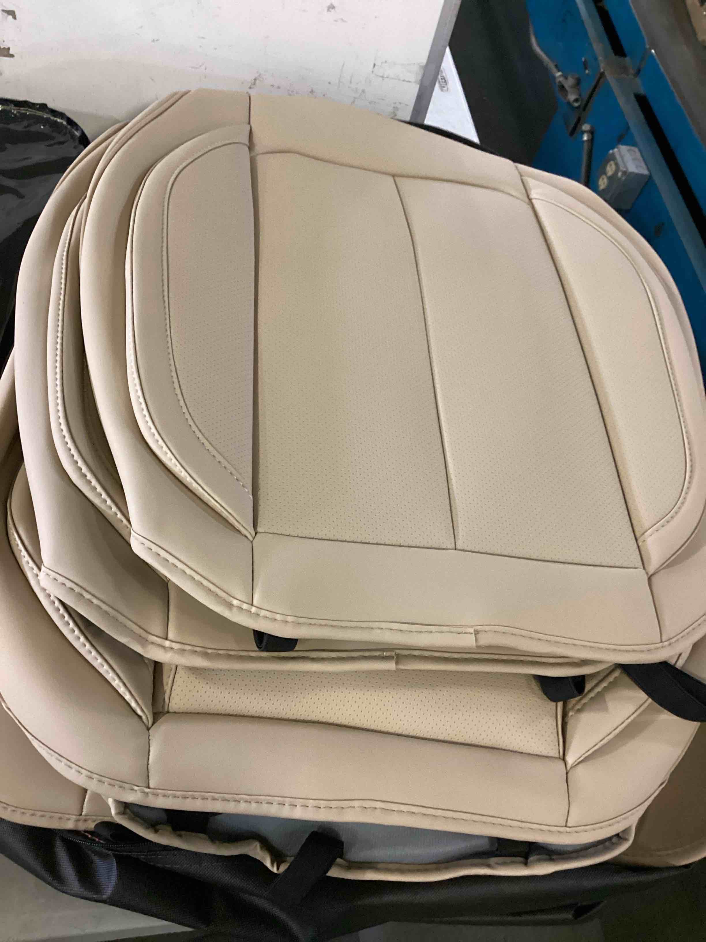Coverado Front and Rear Seat Covers 5 Pieces, Waterproof Nappa Leather Car Seat Protectors Full Set, Universal Auto Interior Fit for Most Sedans SUV Pick-up Truck, Beige