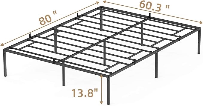 IDEALHOUSE Queen Metal Platform Bed Frame with Sturdy Steel Slats,Mattress Foundation No Box Spring Needed Large Storage Space Easy to Assemble Non-Shaking and Non-Noise Black (Model: C80)