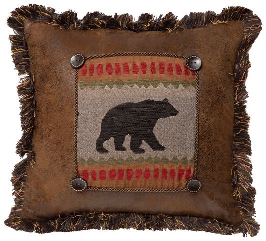 Maple Lake Bear Rustic Cabin Throw Pillow (Insert Included) 18" x 18"