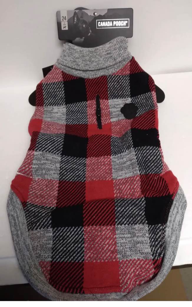 Canada Pooch Plaid Northern Knit Snow Coat Sweater Clothes Dog  24”