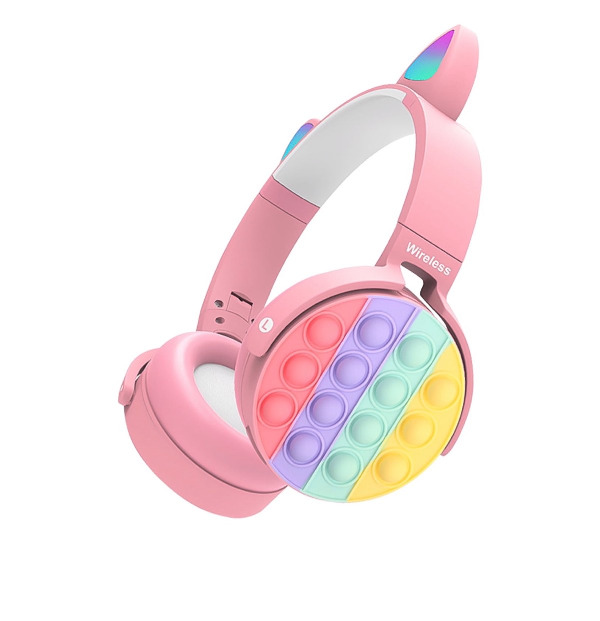 Romanda Cat Ear Headphones with Pop Fidget Toy, 5.0 Bluetooth Wireless Headphones for Kids, Noise Cancelling Headphones for Kids - Pink