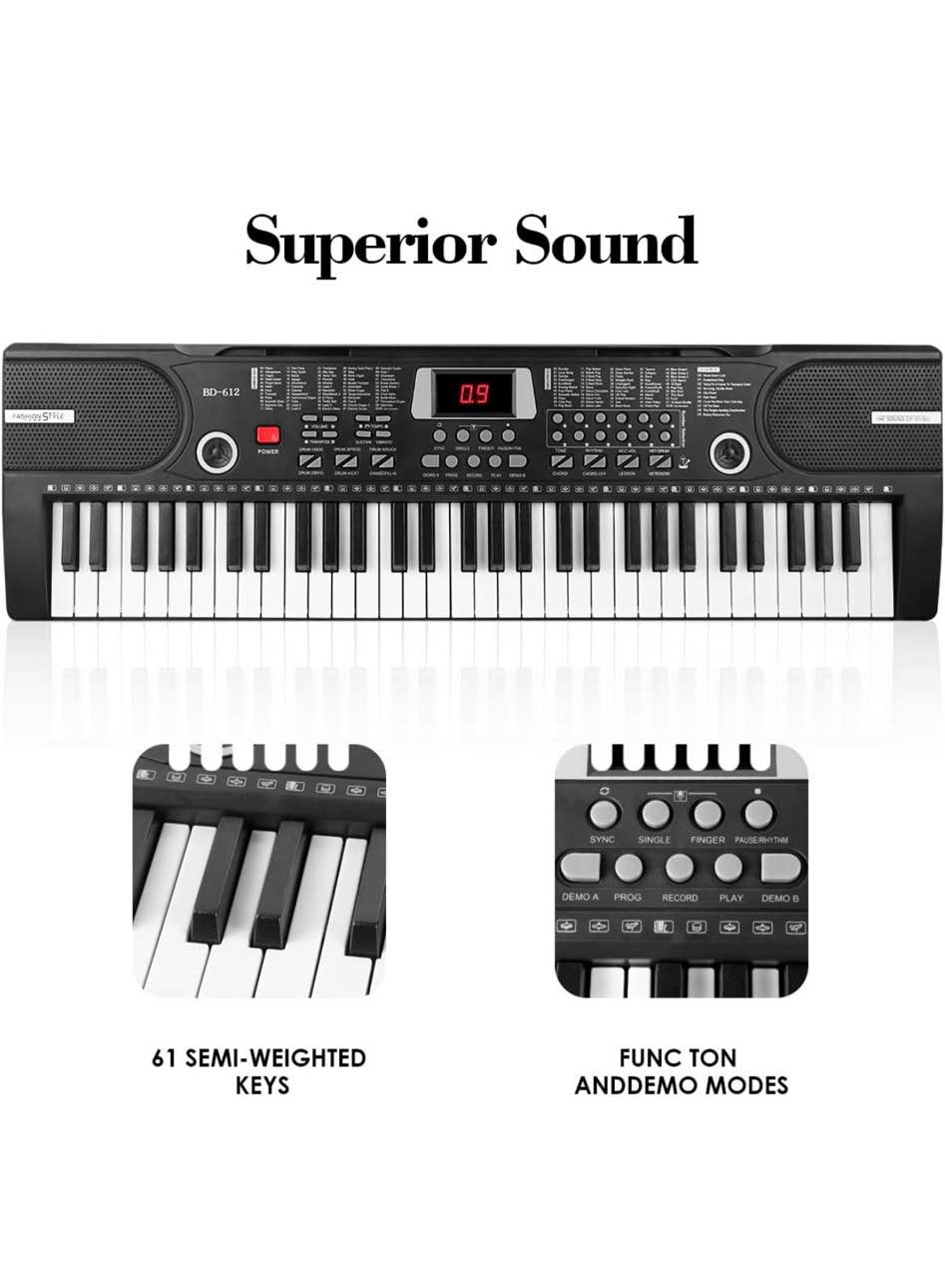 VEDRID 61 key Electronic Digital Piano,61 keys piano keyboard with Built-In Speaker Microphone,Sheet Stand and Power Supply,Portable keyboard Gift Teaching for Beginners