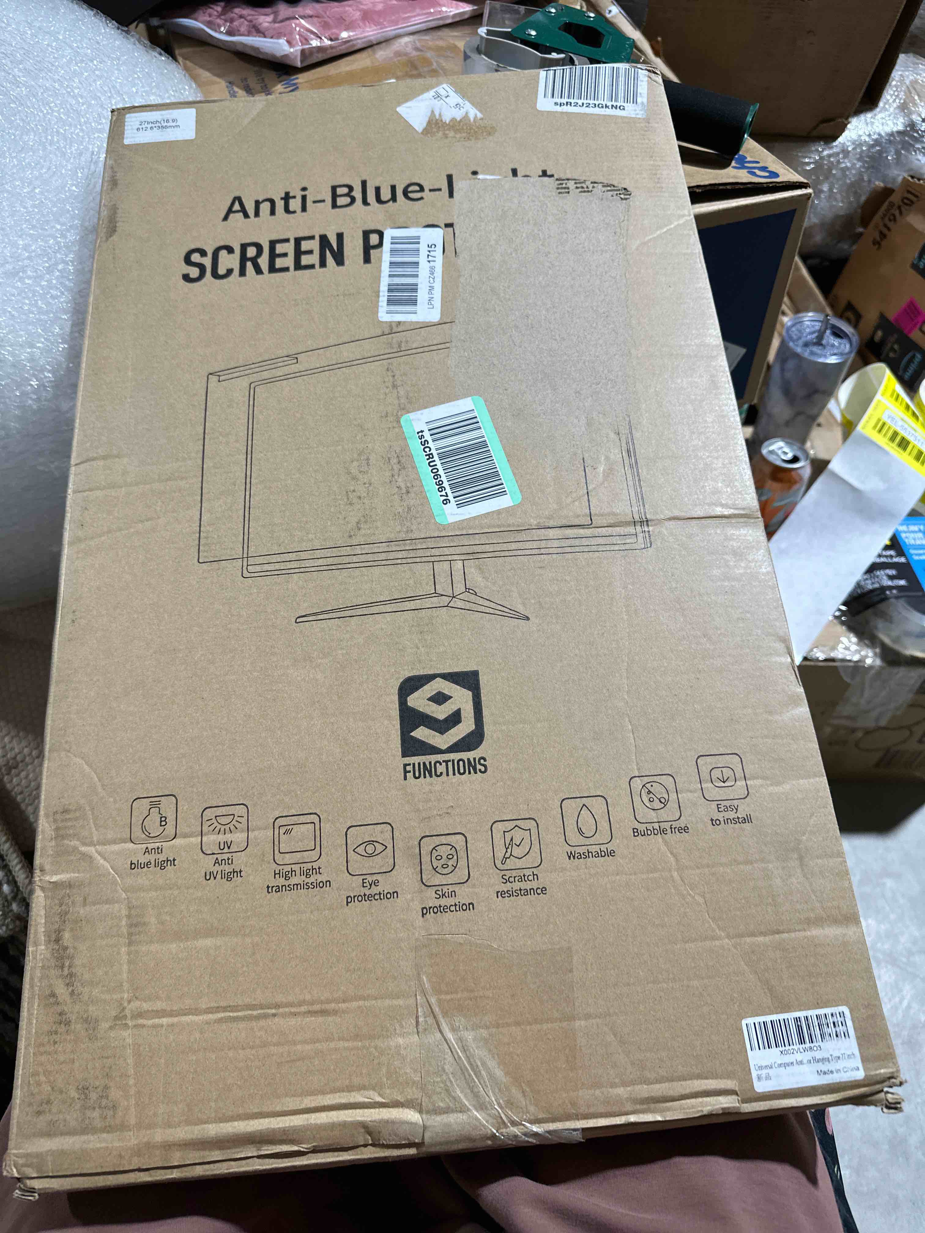 Upgraded Blue Light Screen Protector for 27 Inch Monitor with 6 Layer Anti Blue Filter Technology, Computer Screen Blue Light Blocker to Prevent Eye Strain with Hanging Bracket (W 24.1" x H 14")