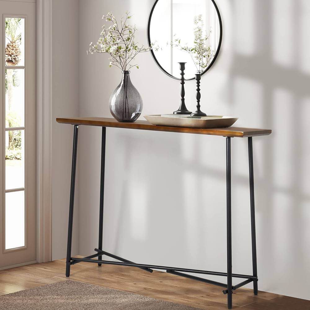 FATIVO Wooden Console Table, Vintage, Hallway Table: Narrow Entrance Table, Industrial Style, Console Table with Metal Frame for Living Room, 100×76×30cm