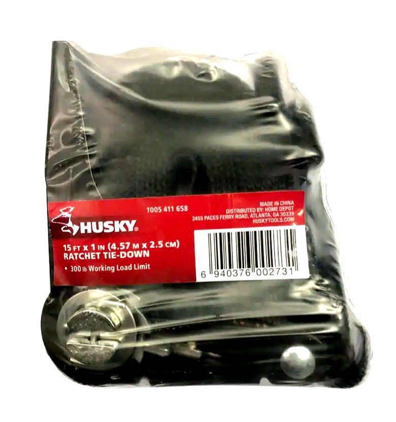 Husky 15 ft. x 1 in. Ratchet Tie-Down Strap with S-Hook