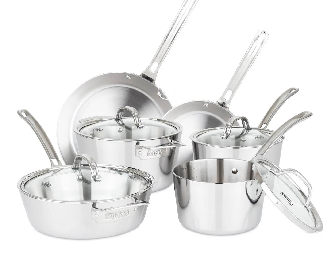 Viking Contemporary 3-Ply Stainless Steel 10-Piece Cookware Set with Glass Lids