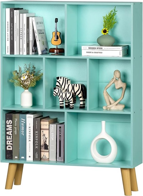 Bookshelf 3-Tier Bookcase with Legs, Mint-Green Kids Book Shelf Cute Storage Organizer, Free Standing Open Toy Shelves Modern Bookshelves,Wood Display Bookcases for Bedroom,Living Room,Nursery