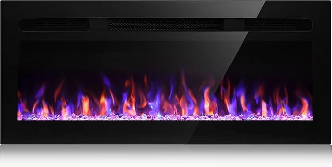 43 inch Electric Fireplace, Recessed and Wall Mounted Fireplace, Electric Fireplace Inserts with 750W/1500W Heater, Remote Control Timer, Adjustable 144 Color Combinations