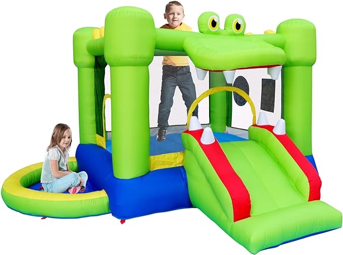Inflatable Bounce House with Slide, Jumping Castle with Blower and Ball Pit House, Two Dart Target Game