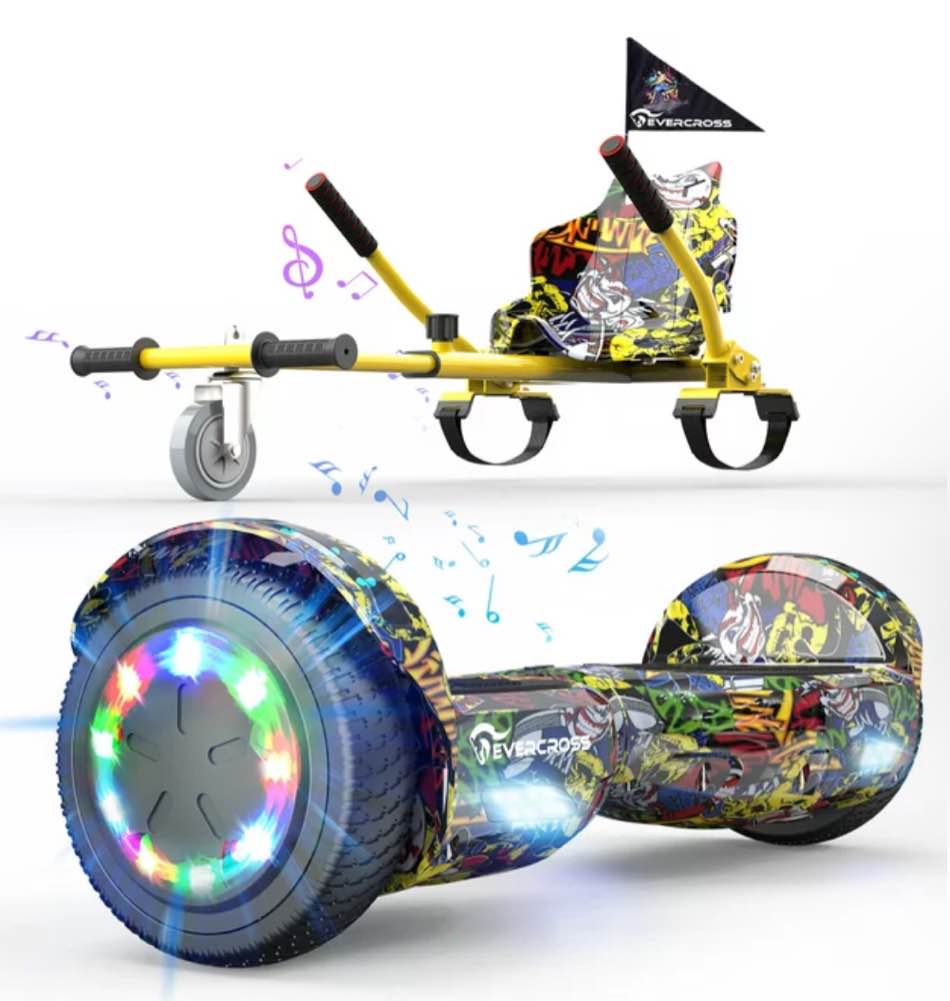 EVERCROSS Hoverboard for Kids with Seat Attachment, 6.5 In. Self Balancing Scooter with Bluetooth Speaker and LED Lights, Hoverboard Go Kart Combo