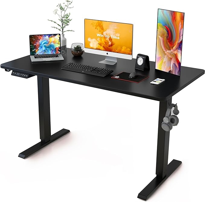 Win Up Time Standing Desk Adjustable Height- Whole Piece Desktop Stand Up Desk, Electric Standing Desk, Sit to Stand Desk for Home Office Computer Desk, Black