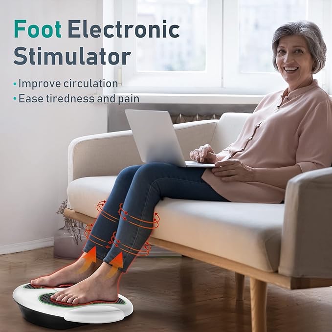 QUINEAR Foot Circulation Stimulator, EMS Electronic Stimulator and Foot Massager with TENS Unit Pads for Leg Swellen, Diabetic Nerve Pain Neuropathy