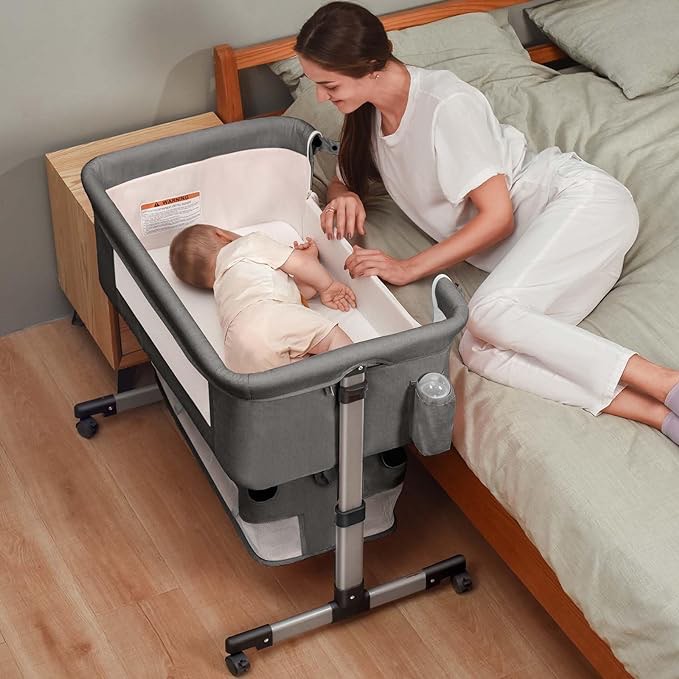 Baby Crib,3 in 1 Baby Bassinet Bedside Crib Bedside Sleeper Adjustable Portable Bed for Infant,Baby Newborn Must Have Bed,Beige