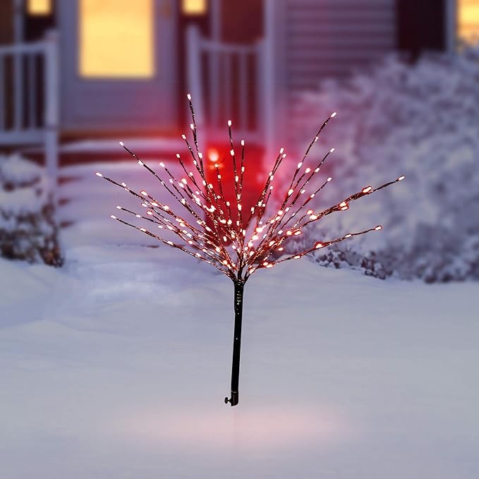 Alpine Corporation CRD128GN Silver Taped Bush with Green LED Lights, Indoor and Outdoor Christmas Decorations for Home Holiday décor