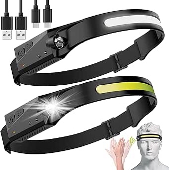 LED Headlamp, 2 Pack Rechargeable Flashlight for Adults, 230° Wide Beam Headlight, Motion Sensor Head Lamp, Adjustable Headband Outdoor Waterproof Head Light for Running, Camping, Hiking (headlamp-2)